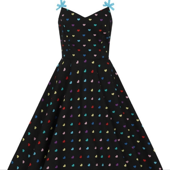 Hell Bunny Colorful Heart Print Dress with Blue Straps - Picture 2 of 3